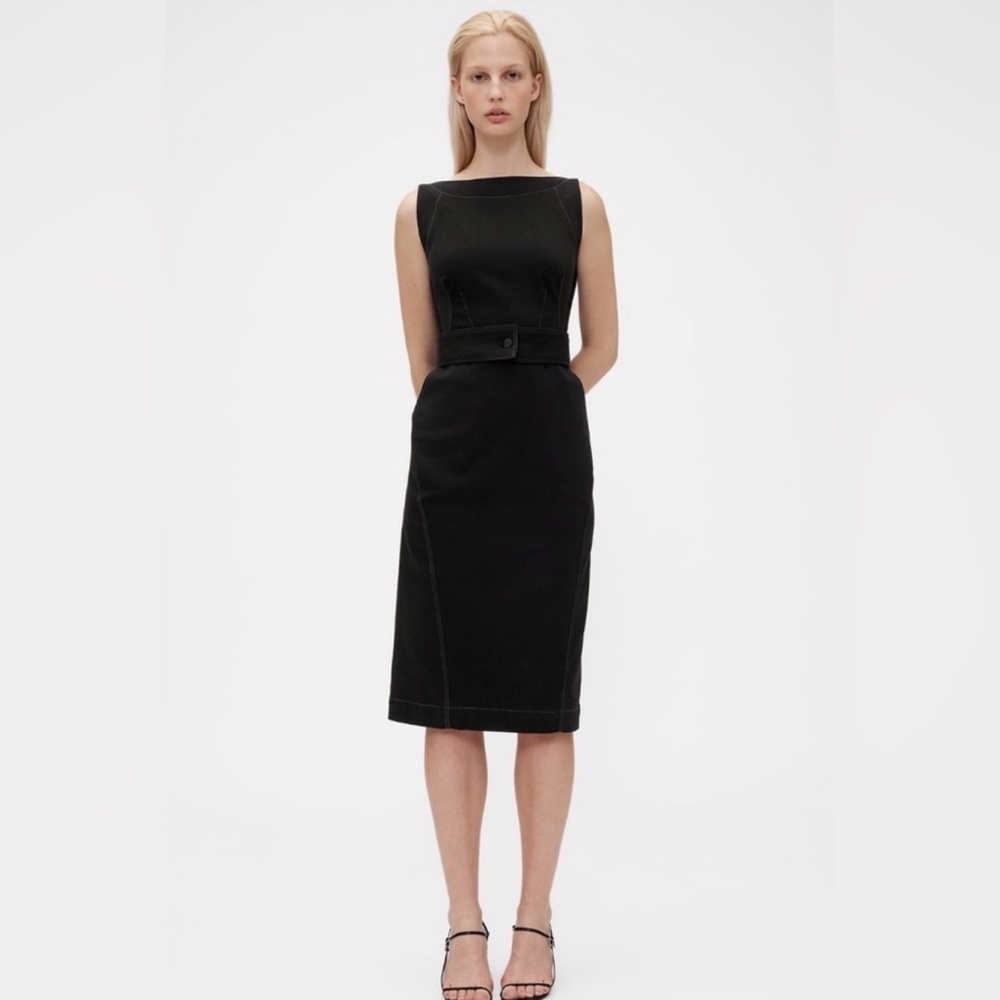 Gap X Zac Posen Gapstudio Seamed Denim Midi Dress NWT 2 LBD Little Black Dress - Picture 2 of 10